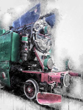 Eski buharlı lokomotif motoru antika