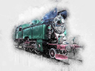 Eski buharlı lokomotif motoru antika