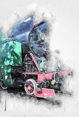 Eski buharlı lokomotif motoru antika