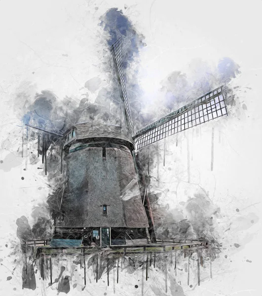 windmill old retro vintage drawing illustration art