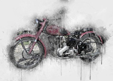 Motosiklet görüntüleme rengi izole edilmiş sanat antika retro