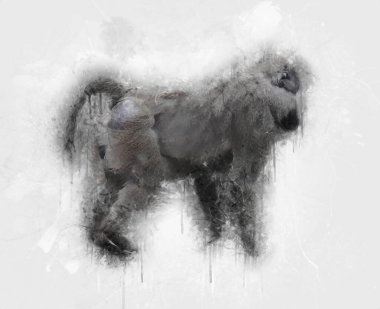 Ağaçların renkli çizimlerinde gerçekçi bir maymun.