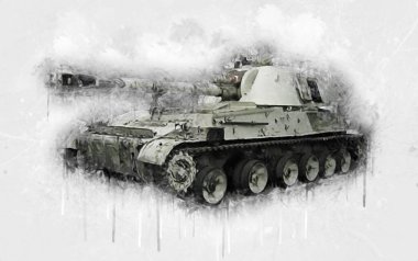 Vintage tank izole çizim sanat illüstrasyonu