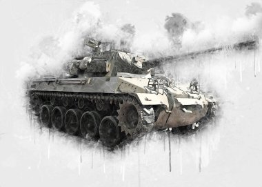 Vintage tank izole çizim sanat illüstrasyonu