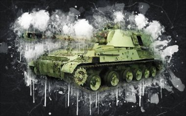 Vintage tank izole çizim sanat illüstrasyonu