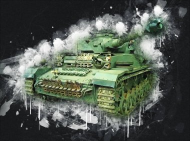 Vintage tank izole çizim sanat illüstrasyonu