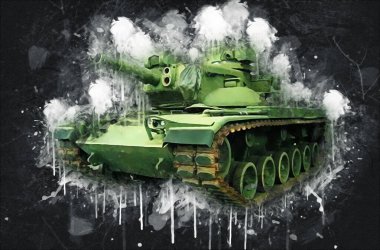 Vintage tank izole çizim sanat illüstrasyonu