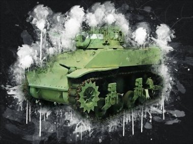 Vintage tank izole çizim sanat illüstrasyonu