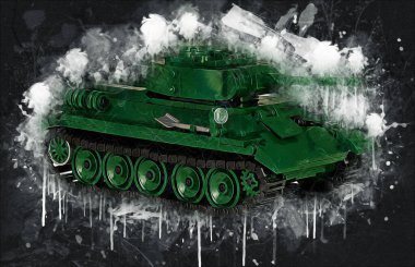 Vintage tank izole çizim sanat illüstrasyonu