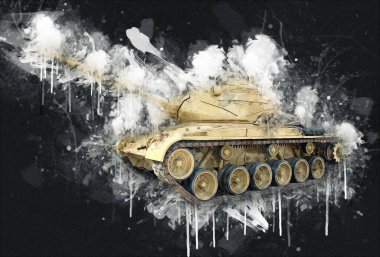 Vintage tank izole çizim sanat illüstrasyonu