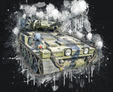 Vintage tank izole çizim sanat illüstrasyonu