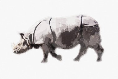 Afrika savanası gergedanları çizgi film tarzında. Eğitim zoolojisi illüstrasyonu