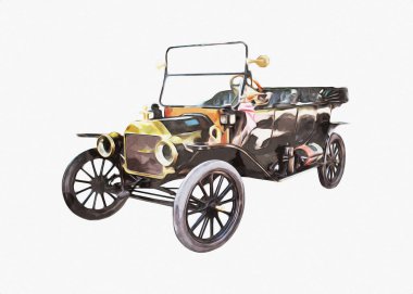 Klasik Retro Klasik Eski Araba Çizimi