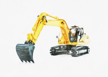 Ekskavatör illüstrasyon izole renk sanat eseri