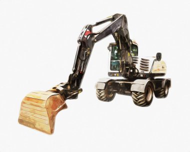 Ekskavatör illüstrasyon izole renk sanat eseri