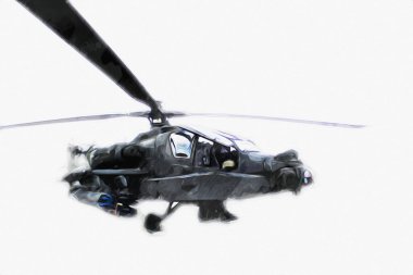 askeri helikopter resim sanatı klasiği çiziyor