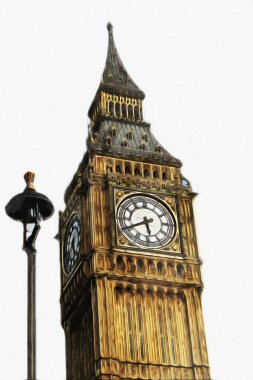 Londra 'nın büyük Ben sanat eseri çizimi, çizim, eğlenceli tasarım, antika retro