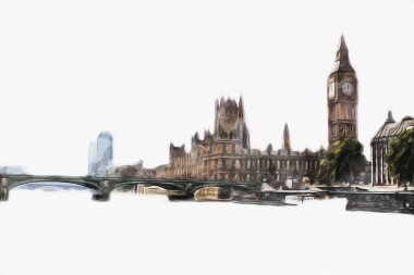 Londra 'nın büyük Ben sanat eseri çizimi, çizim, eğlenceli tasarım, antika retro