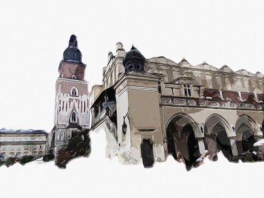 Eski şehir Krakow sanat illüstrasyonları antika