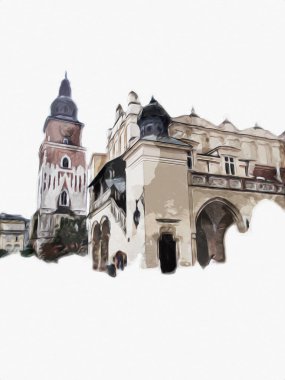 Eski şehir Krakow sanat illüstrasyonları antika