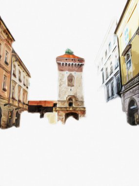 Eski şehir Krakow sanat illüstrasyonları antika