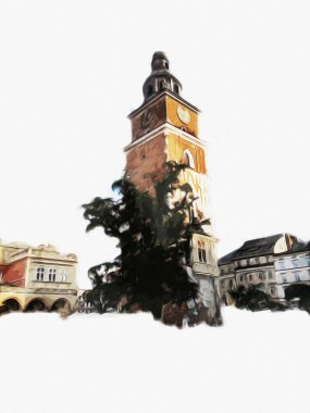 Eski şehir Krakow sanat illüstrasyonları antika