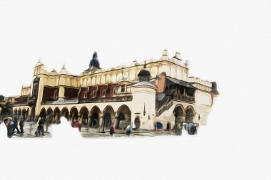 Eski şehir Krakow sanat illüstrasyonları antika