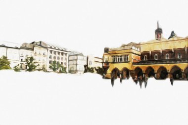 Eski şehir Krakow sanat illüstrasyonları antika