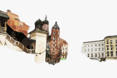 Eski şehir Krakow sanat illüstrasyonları antika