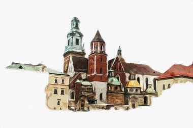 Eski şehir Krakow sanat illüstrasyonları antika