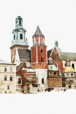 Eski şehir Krakow sanat illüstrasyonları antika