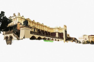 Eski şehir Krakow sanat illüstrasyonları antika