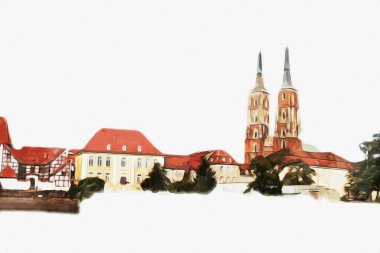 Wroclaw City Poland antika sanat eskizi çizimi