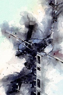 Donanma gemisinde askeri radar takibi, sanat eseri çizimi klasik.