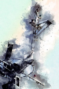 Donanma gemisinde askeri radar takibi, sanat eseri çizimi klasik.