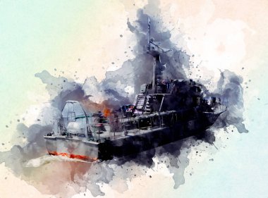 Askeri gemi, Atlantik Denizi 'nin engebeli çizimlerinden geçiyor.