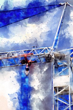 Şantiye iskelesi, klasik resim çizimi olan bir inşaat alanı.