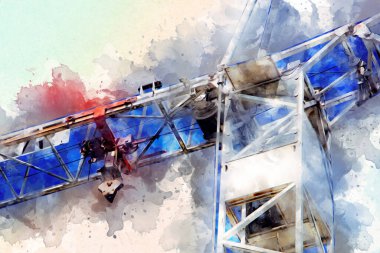 Şantiye iskelesi, klasik resim çizimi olan bir inşaat alanı.