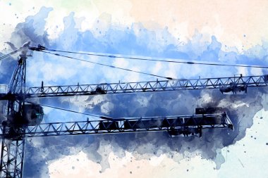 Şantiye iskelesi, klasik resim çizimi olan bir inşaat alanı.