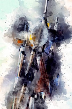 Rüzgarda dalgalanan renkli deniz yelkenli bayrakları sanat eseri çizimleri