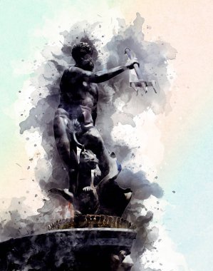 Polonya 'daki Gdansk şehrinin mimarisinin güzel bir görüntüsünün suluboya çizimi veya çizimi