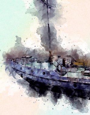 Yelkenli tekneler rıhtıma, liman sanatı illüstrasyonları klasik