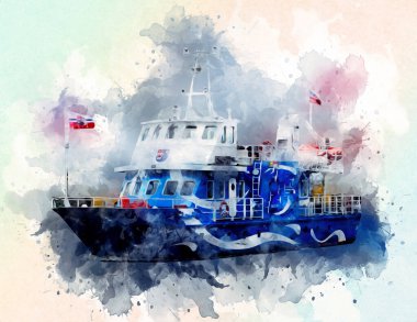 Yelkenli tekneler rıhtıma, liman sanatı illüstrasyonları klasik