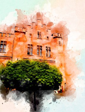 Kolobrzeg eski şehir, belediye binası, poland resim çizimi