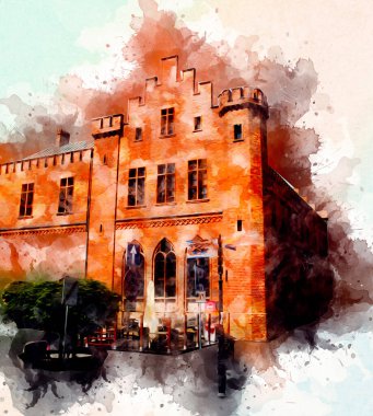 Kolobrzeg eski şehir, belediye binası, poland resim çizimi