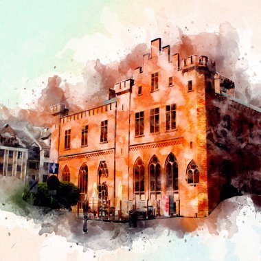 Kolobrzeg eski şehir, belediye binası, poland resim çizimi