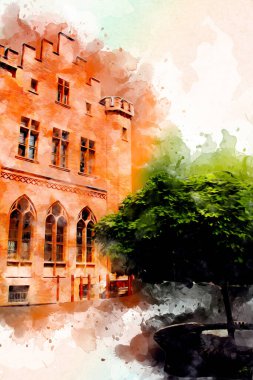 Kolobrzeg eski şehir, belediye binası, poland resim çizimi