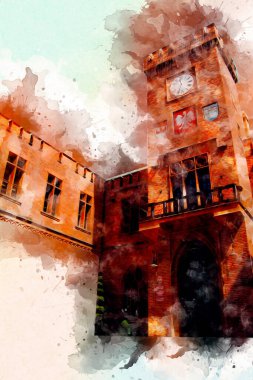 Kolobrzeg eski şehir, belediye binası, poland resim çizimi