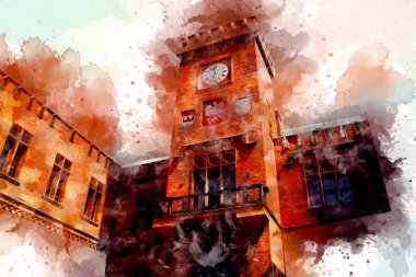 Kolobrzeg eski şehir, belediye binası, poland resim çizimi