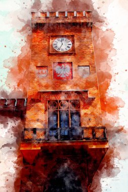 Kolobrzeg eski şehir, belediye binası, poland resim çizimi